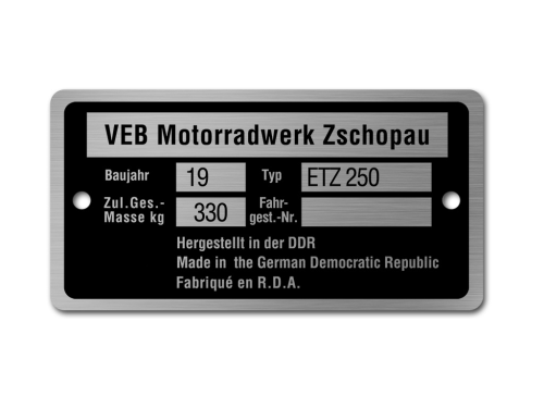 Typenschild ETZ250 schmal (Aluminium)***